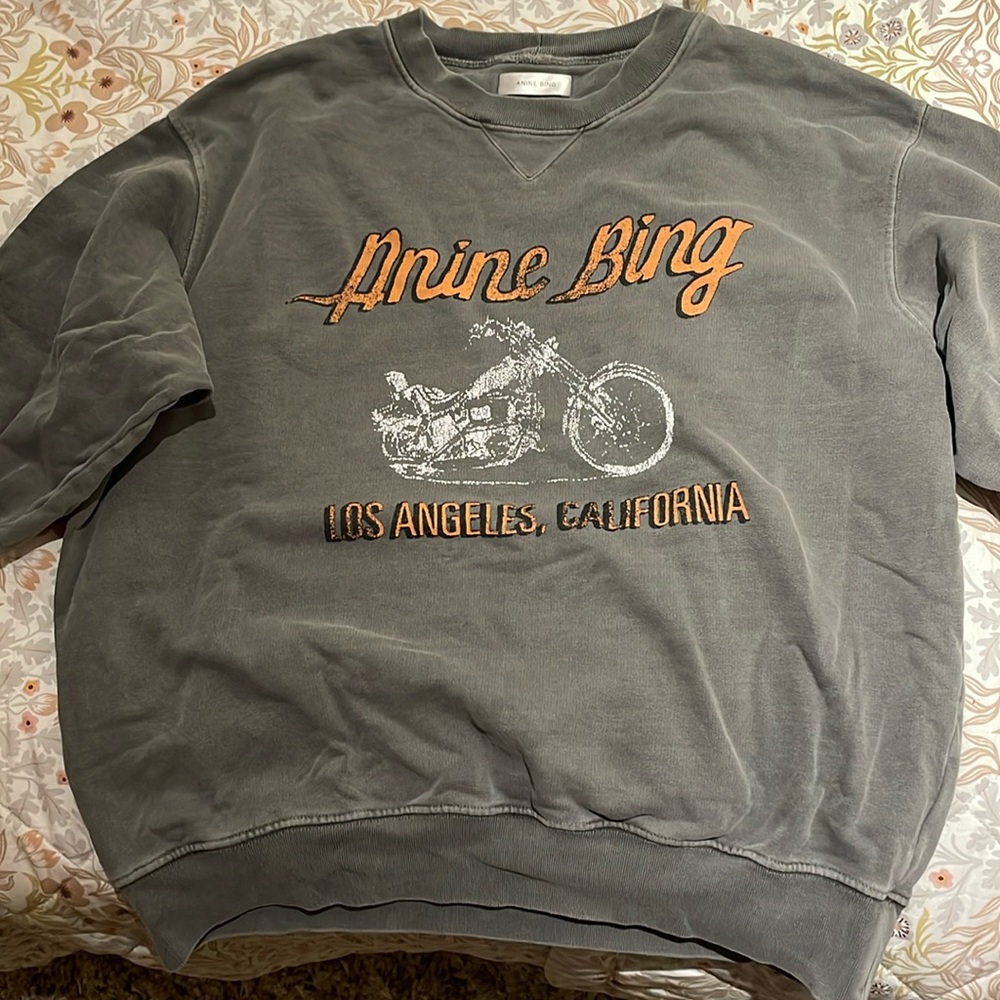 Anine Bing • Ramona Motorcycle Graphic Vintage Style Crewneck Sweatshirt Gray M